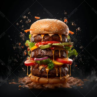 Imagem de um super hamburguer em fundo preto 19
