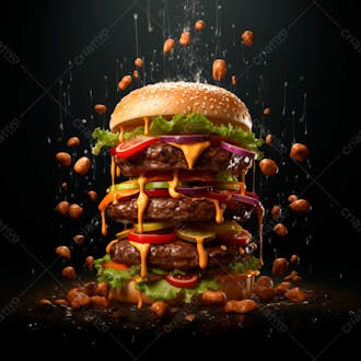 Imagem de um super hamburguer em fundo preto 20