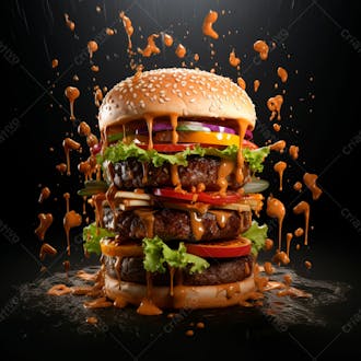 Imagem de um super hamburguer em fundo preto 21