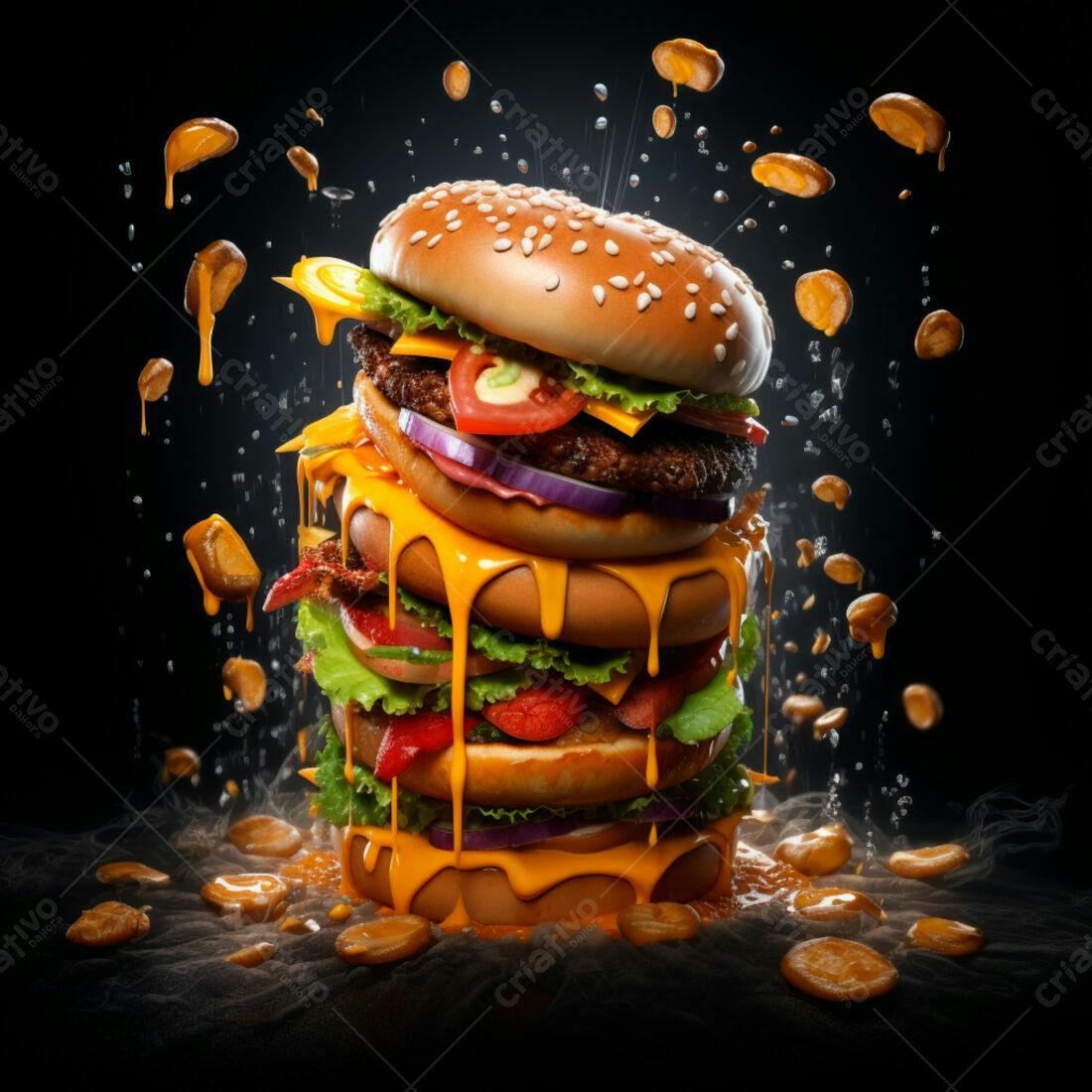 Mega Hambúrguer suculento com queijo derretido