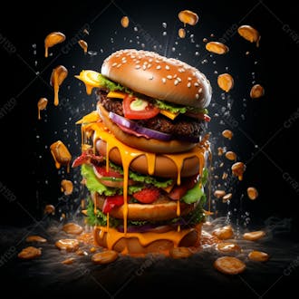 Imagem de um super hamburguer em fundo preto 22