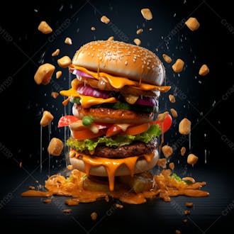 Imagem de um super hamburguer em fundo preto 23