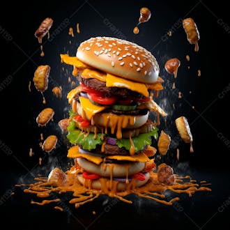 Imagem de um super hamburguer em fundo preto 24