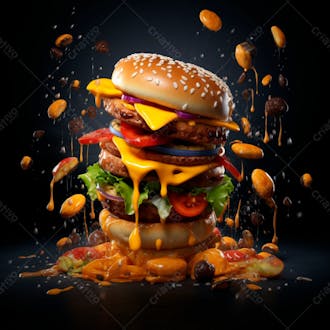 Imagem de um super hamburguer em fundo preto 25
