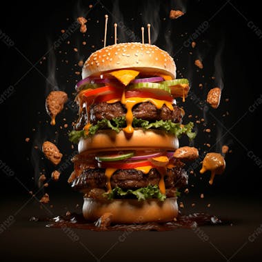 Imagem de um super hamburguer em fundo preto 26