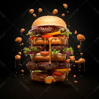 Imagem de um super hamburguer em fundo preto 27