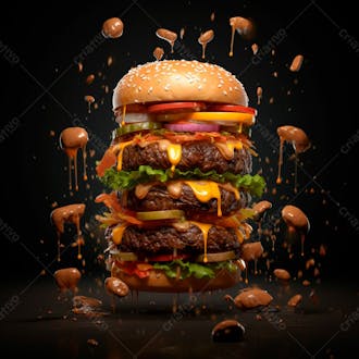 Imagem de um super hamburguer em fundo preto 28
