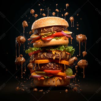 Imagem de um super hamburguer em fundo preto 29