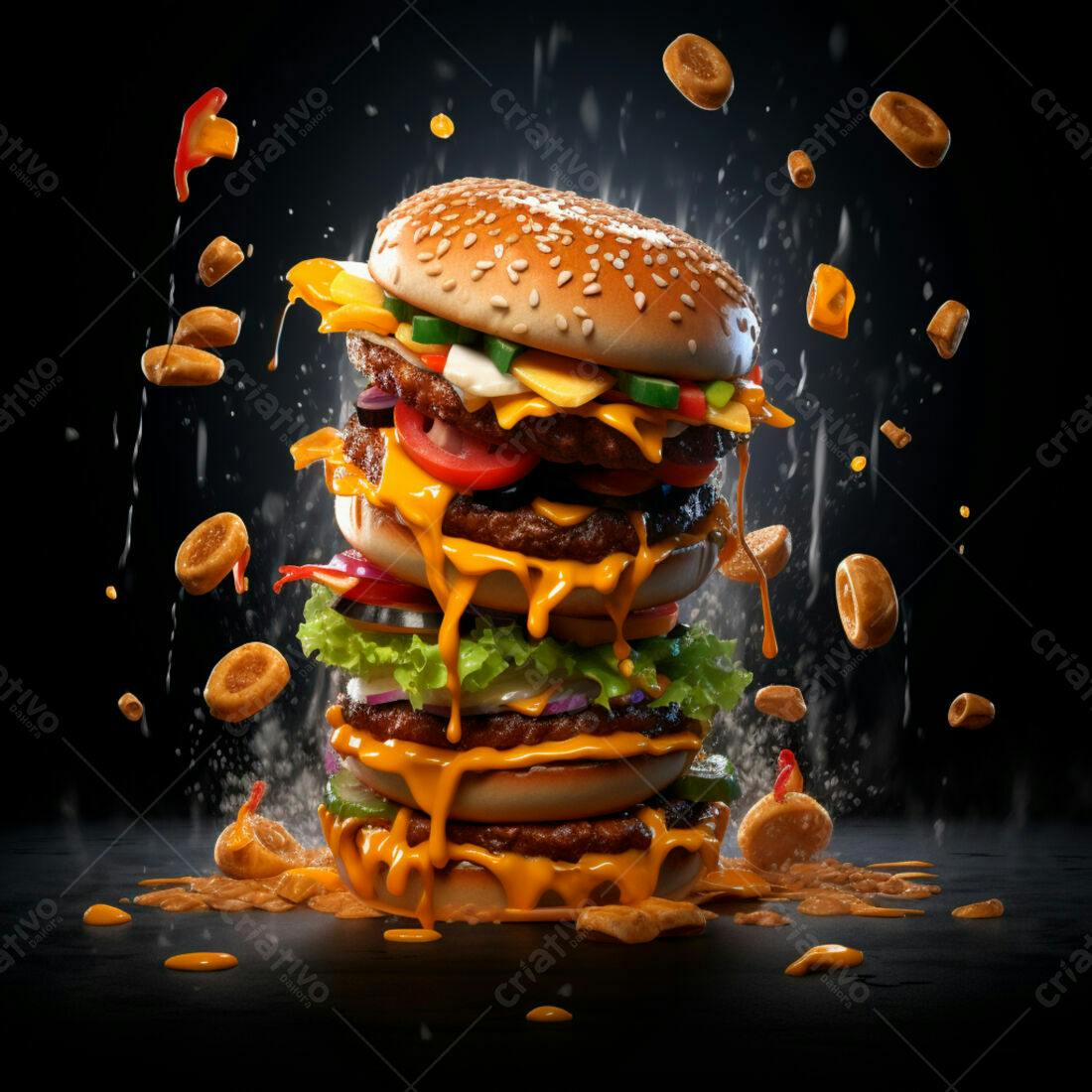 Mega Hambúrguer derretendo com batatas