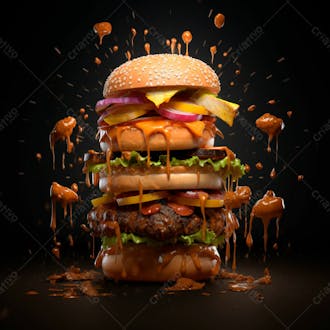 Imagem de um super hamburguer em fundo preto 31