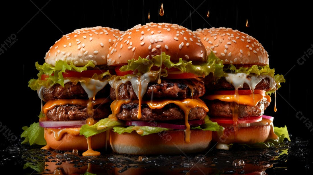 Hamburgers suculentos com queijo derretido