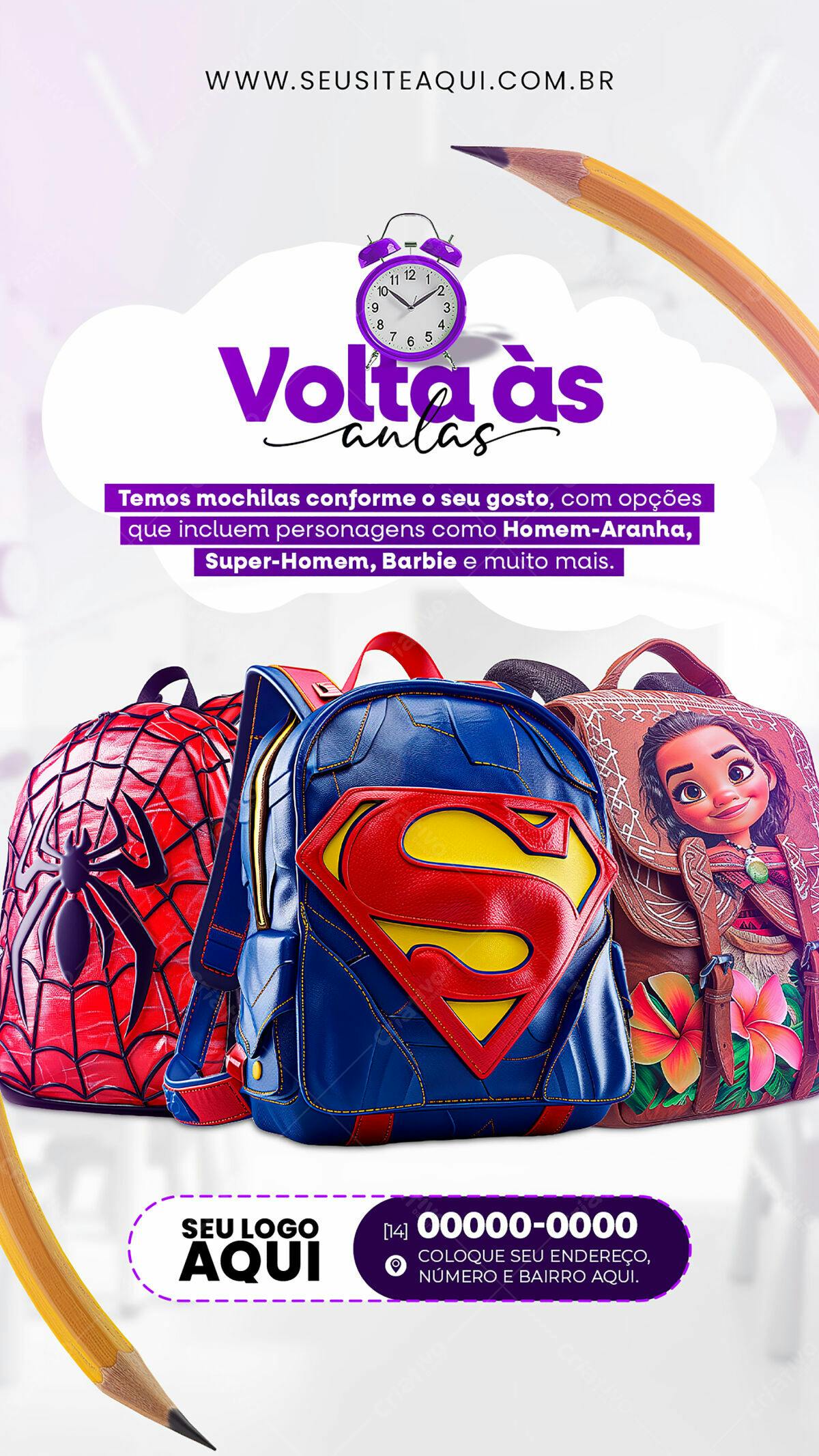 Flyer Volta às Aulas com Mochilas PSD Editável