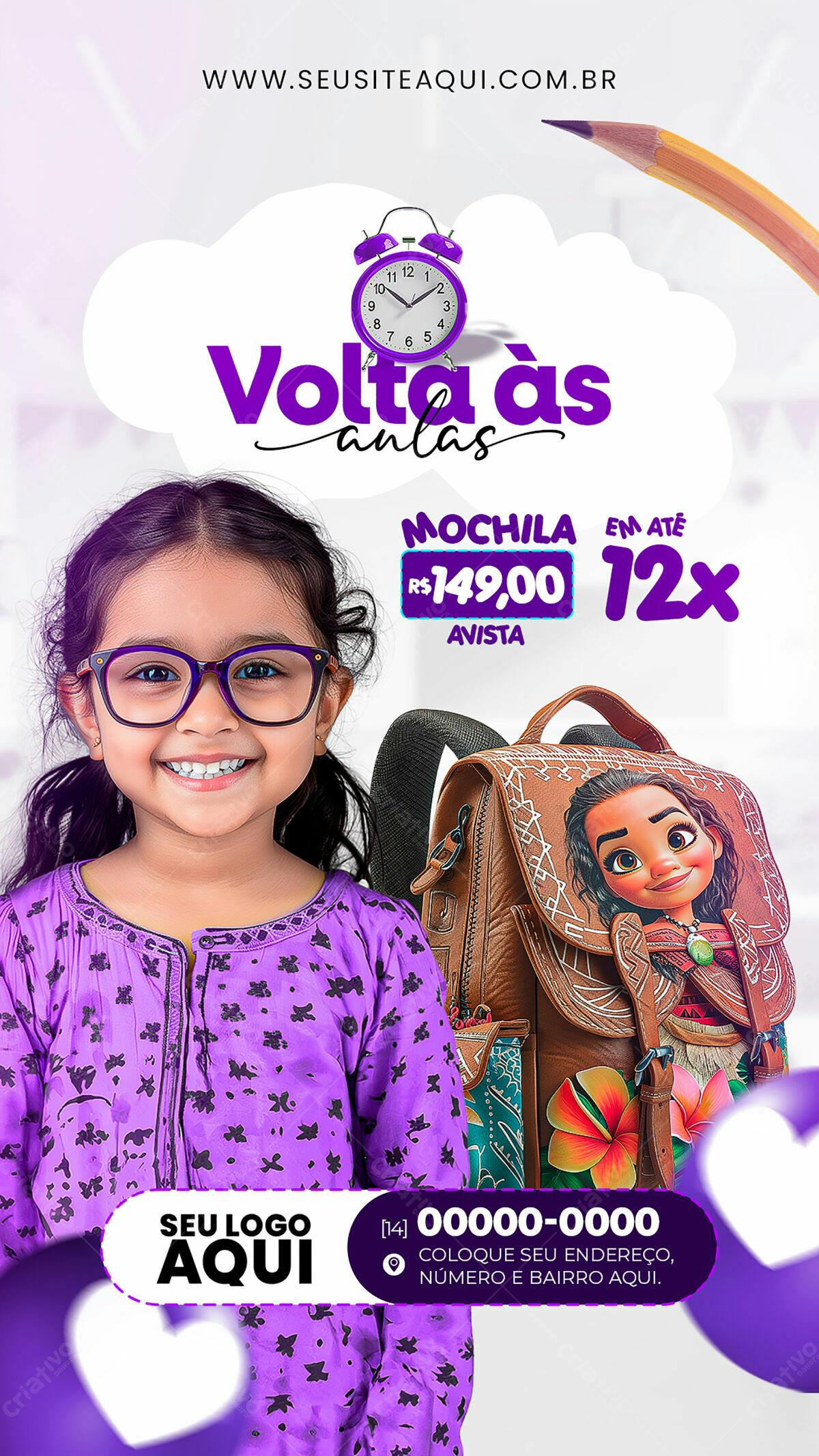 Flyer Volta às Aulas com Mochila PSD Editável
