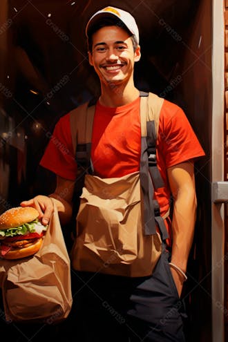 Imagem de um garçom de hamburgueria com fundo preto 1