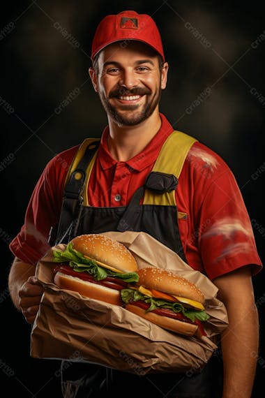 Imagem de um garçom de hamburgueria com fundo preto 2