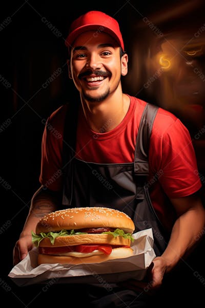 Imagem De Um Garçom De Hamburgueria Com Fundo Preto 3