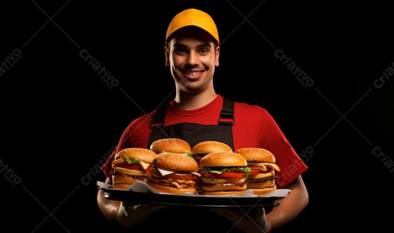 Imagem de um garçom de hamburgueria com fundo preto 7