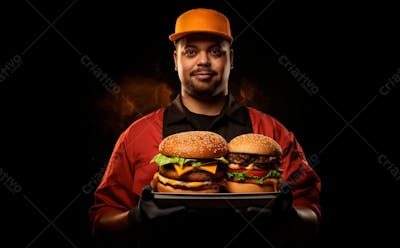 Imagem De Um Garçom De Hamburgueria Com Fundo Preto 9