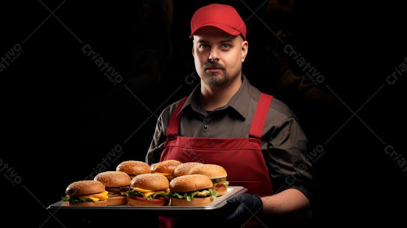 Imagem de um garçom de hamburgueria com fundo preto 10