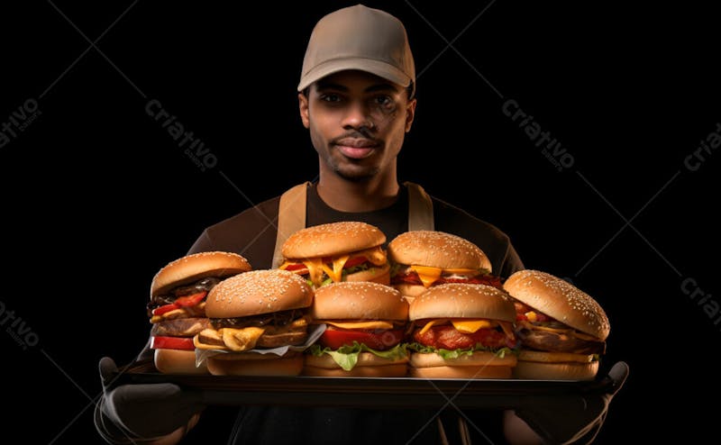 Imagem de um garçom de hamburgueria com fundo preto 11