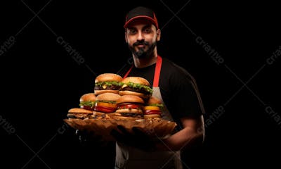 Imagem De Um Garçom De Hamburgueria Com Fundo Preto 16