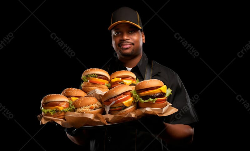 Imagem de um garçom de hamburgueria com fundo preto 19