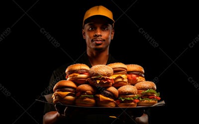 Imagem De Um Garçom De Hamburgueria Com Fundo Preto 20