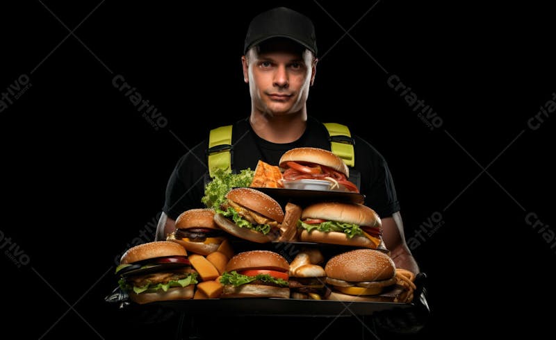 Imagem de um garçom de hamburgueria com fundo preto 22
