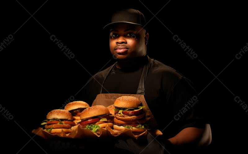 Imagem de um garçom de hamburgueria com fundo preto 25