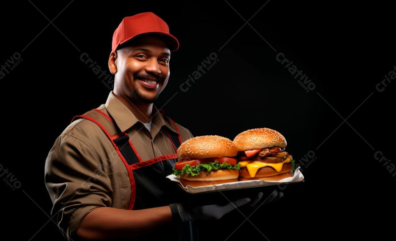 Imagem de um garçom de hamburgueria com fundo preto 26