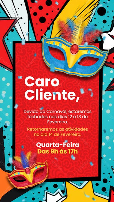 Aviso de carnaval story psd editável