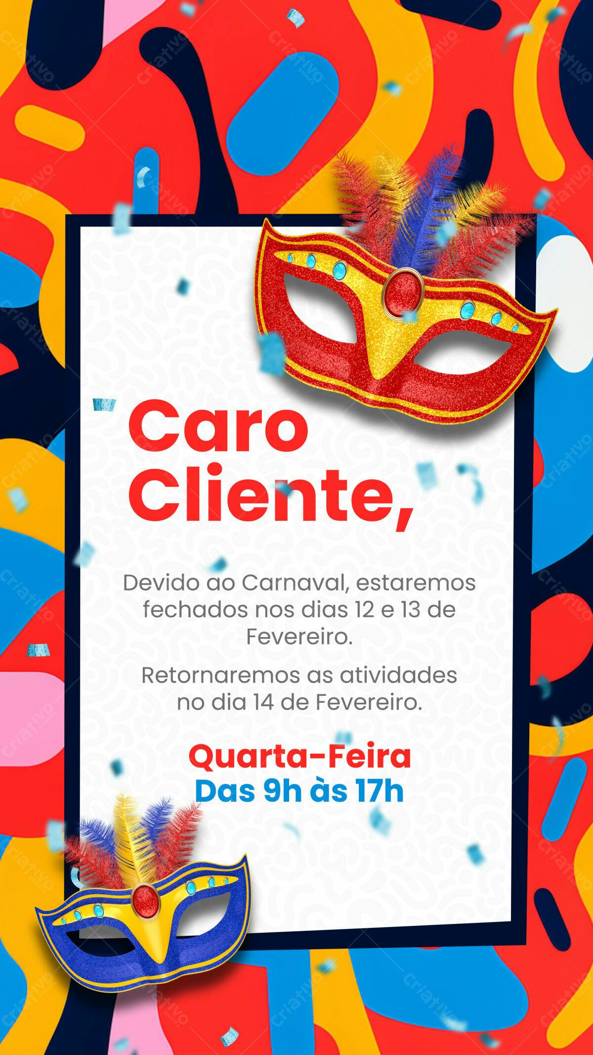Flyer para Aviso de Carnaval PSD Editável