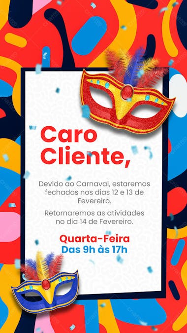 Aviso de carnaval story psd editável