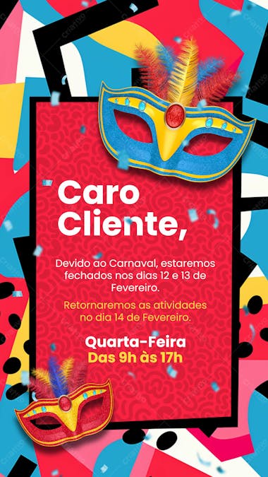 Aviso de carnaval story psd editável