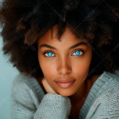 Imagem De Uma Bela Mulher Negra, Com Cabelos Afro E Olhos Azuis Cativantes 16