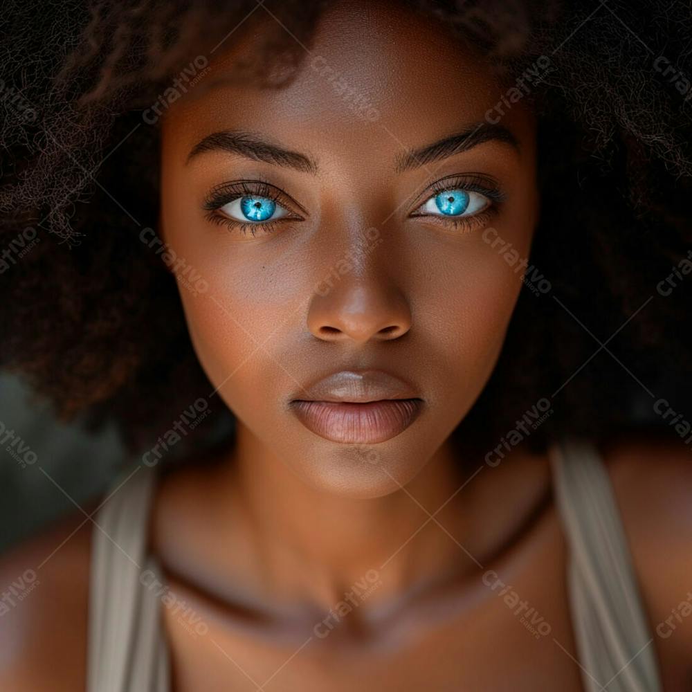 Imagem De Uma Bela Mulher Negra, Com Cabelos Afro E Olhos Azuis Cativantes 17