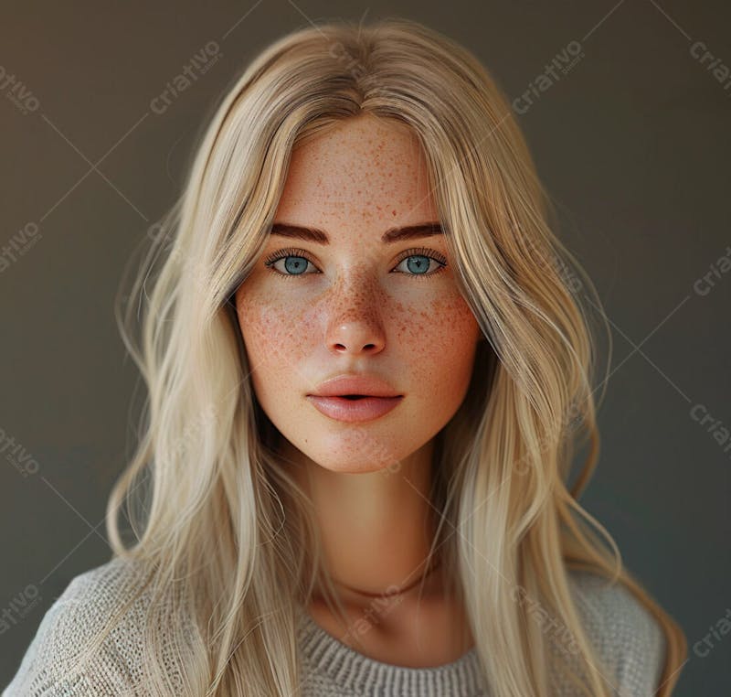 Imagem de uma linda mulher norueguesa, com cabelos loiros longos e lisos e olhos azuis 1