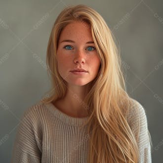 Imagem de uma linda mulher norueguesa, com cabelos loiros longos e lisos e olhos azuis 3
