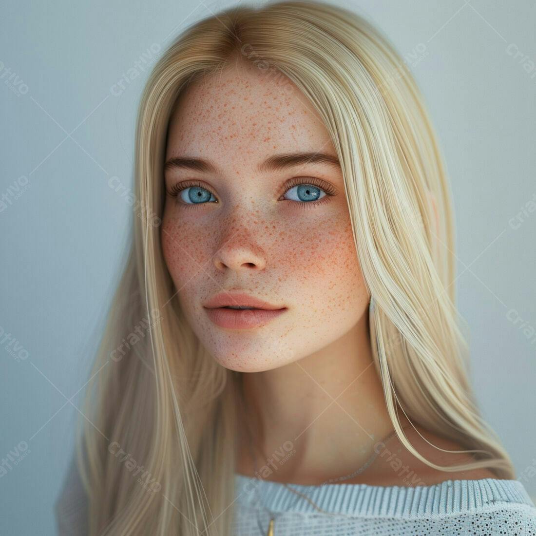 Retrato de mulher jovem loira com sardas