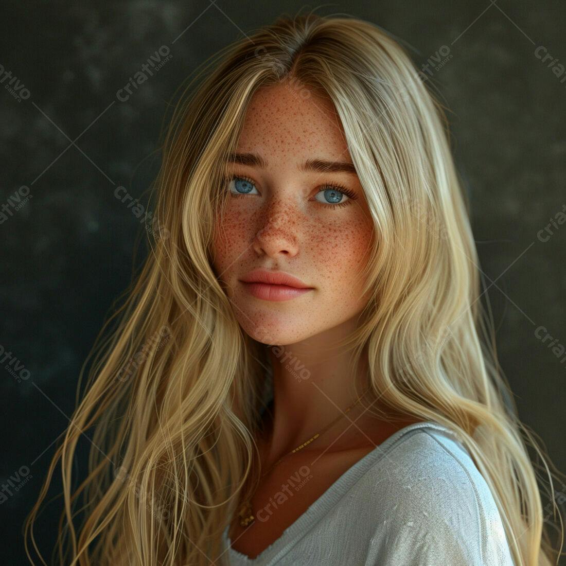 Mulher loira com sardas retrato estúdio