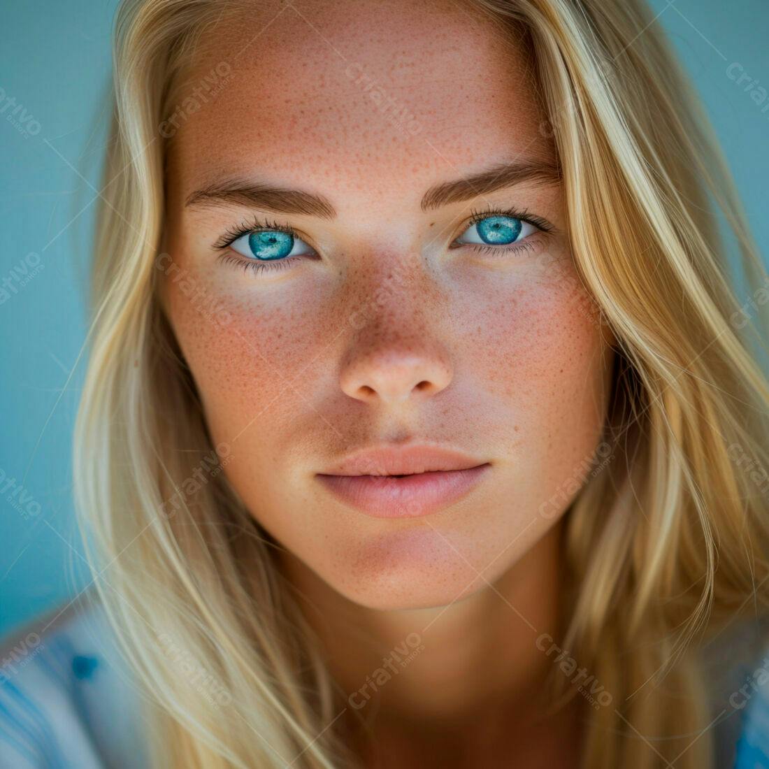 Close-up retrato mulher loira olhos azuis