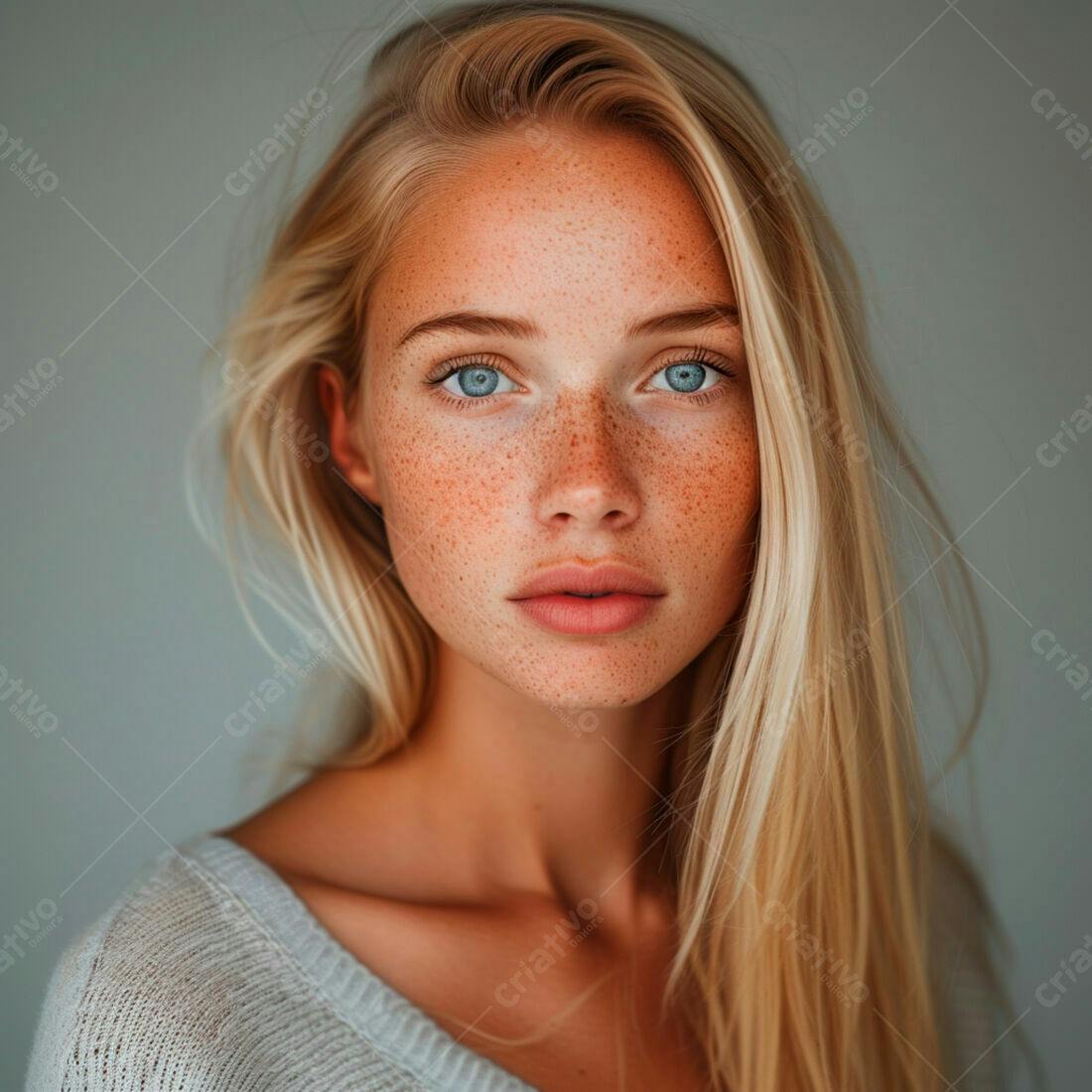 Mulher loira com sardas retrato estúdio