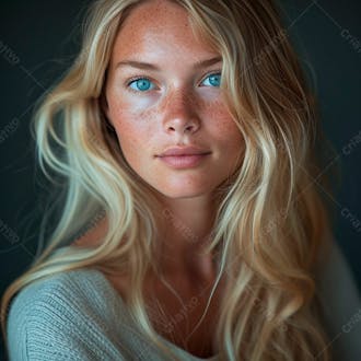 Imagem de uma linda mulher norueguesa, com cabelos loiros longos e lisos e olhos azuis 37