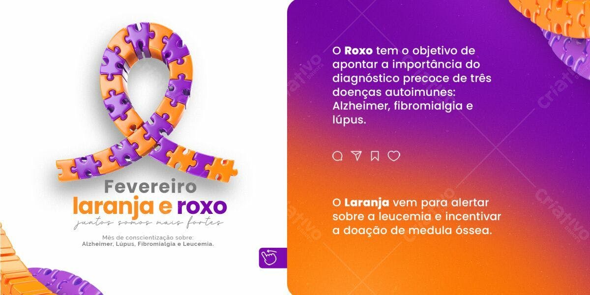 Flyer Fevereiro Laranja e Roxo PSD Editável