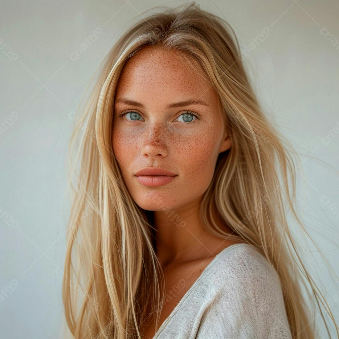 Mulher loira com sardas rosto retrato