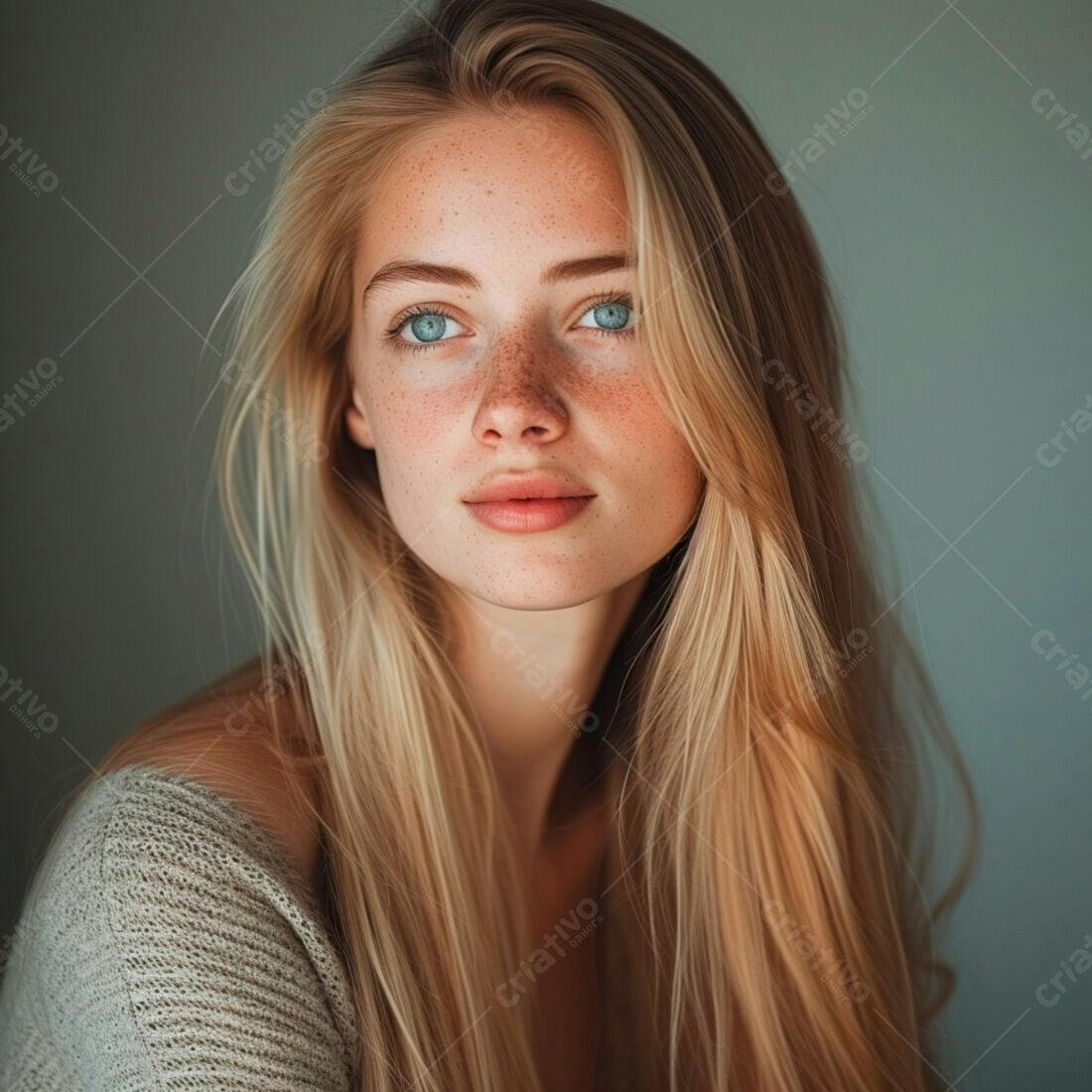 Mulher loira com sardas retrato estúdio
