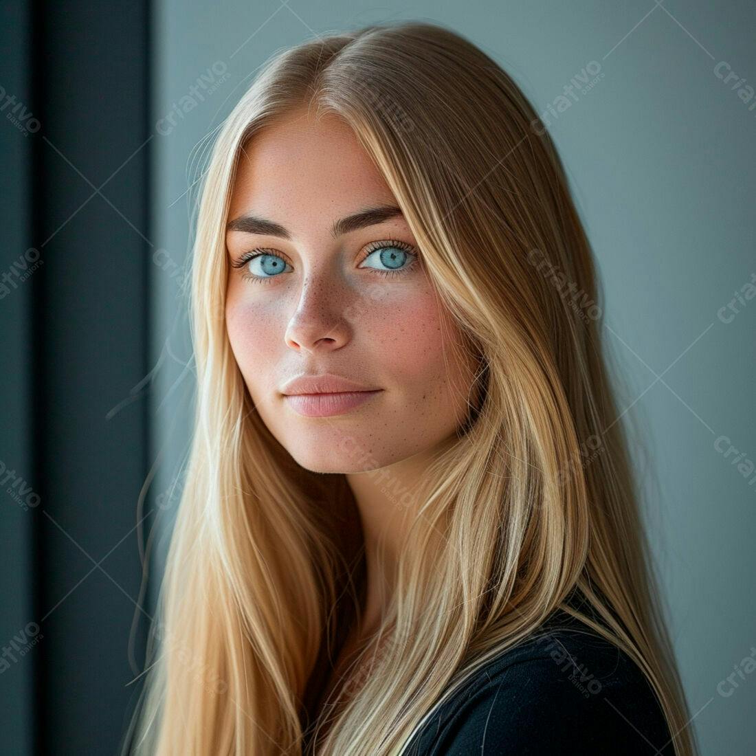 Mulher loira com olhos azuis retrato