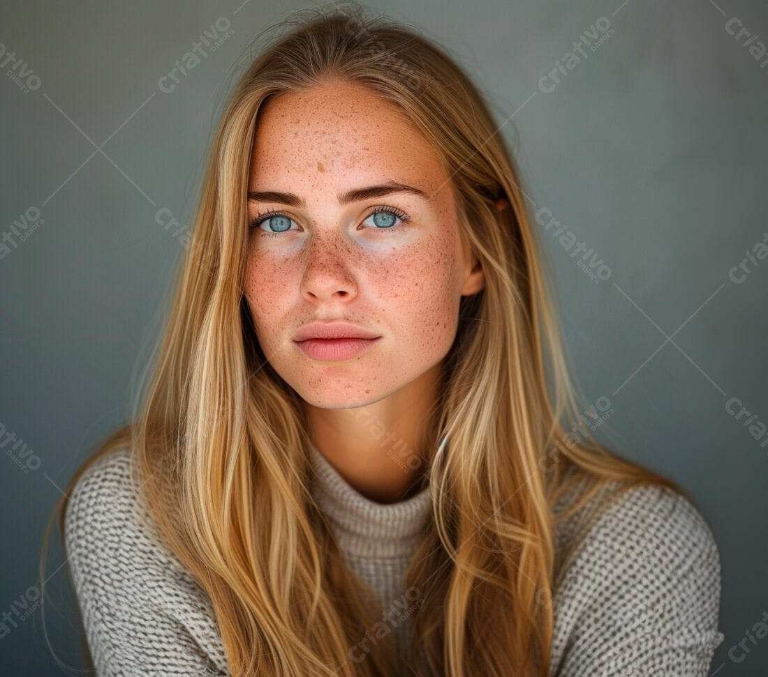 Retrato mulher jovem cabelos loiros sardas