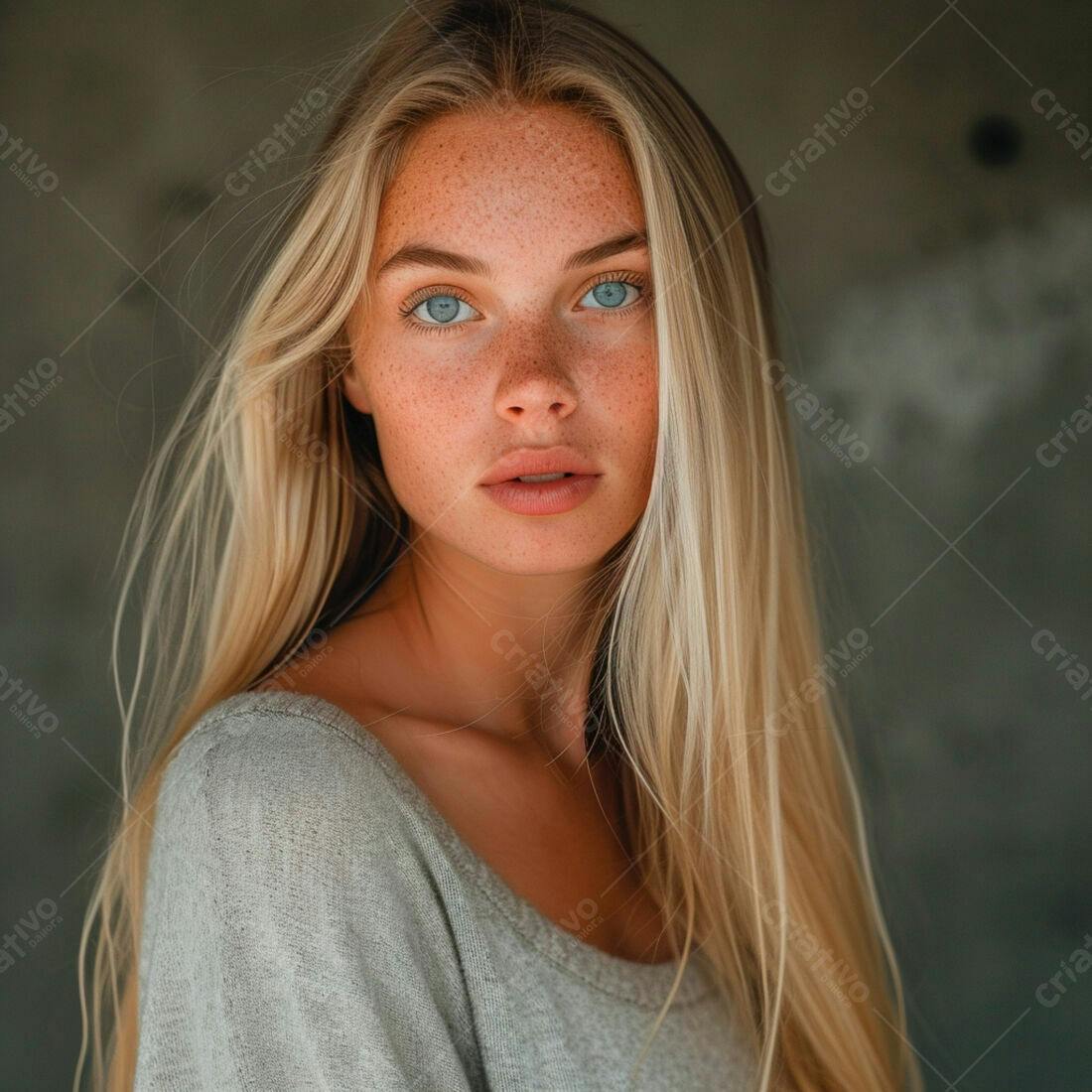 Mulher loira com sardas retrato estúdio