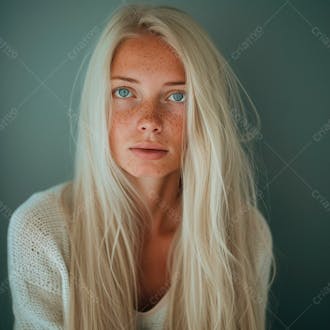 Imagem de uma linda mulher norueguesa, com cabelos loiros longos e lisos e olhos azuis 60
